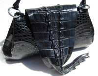 Dramatic & Soft 1990's-2000's Black HORNBACK Alligator TAIL Skin Shoulder Bag 