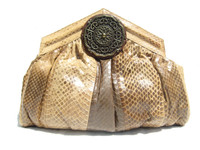 Two-Tone Tan Embellished 1980's COBRA Snake Skin CLUTCH Bag - Vasilis Trotting