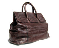 Early 2000's XL 20 x 11 ESPRESSO Brown Crocodile Belly Skin Handbag Travel Bag SATCHEL - LAI