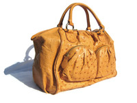 XL MUSTARD Yellow 1990's-2000's Ostrich Skin Handbag Satchel