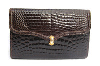 Gorgeous 1950's-60's Dark Brown CROCODILE  Porosus Belly Skin CLUTCH Shoulder Bag