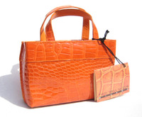 MAXIMA 2000's Bright ORANGE Petite Alligator Belly Skin Handbag - ITALY