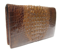 Super Unisex Rich Chocolate Brown 1960's Hornback ALLIGATOR Skin Clutch Folio Bag