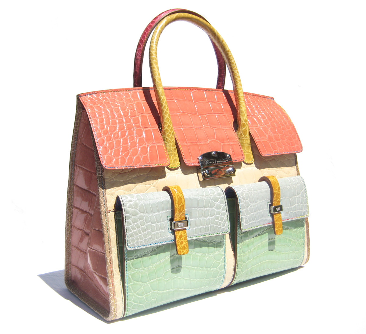 COLOR BLOCK Alligator Belly Skin BIRKIN Bag SATCHEL - HERMES Style - R.  Santamaria! - Vintage Skins