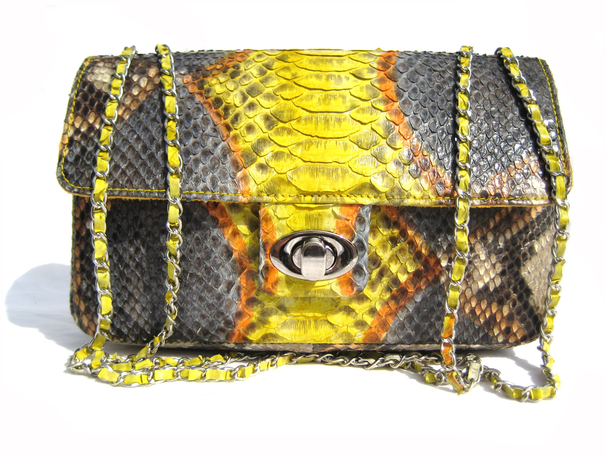 Gorgeous Chanel-Style Early 2000's Yellow Gray PYTHON Skin