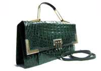 MOD Dark GREEN 1980's CROCODILE Caiman Skin Handbag SHOULDER Bag