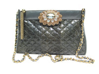 Jeweled Gray 1980's QUILTED COBRA Snake Skin CLUTCH Shoulder Bag 