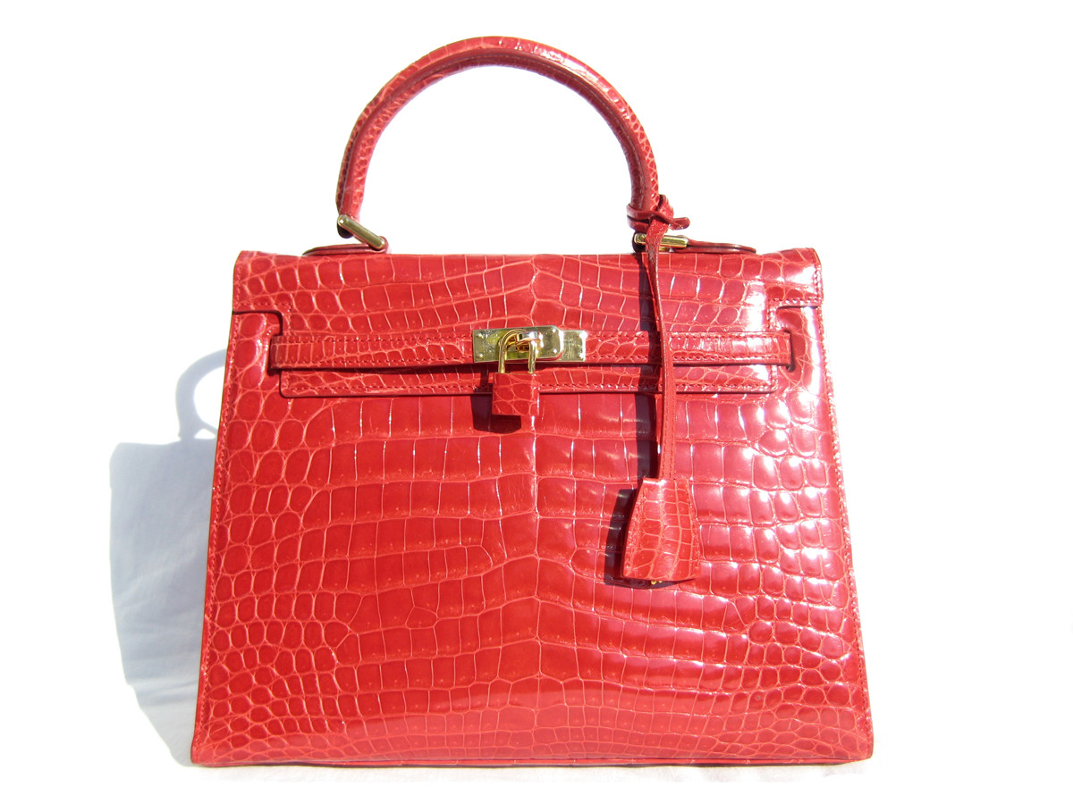 Oxblood RED CROCODILE Belly Skin KELLY Bag SATCHEL Bag - HERMES Style -  Vintage Skins