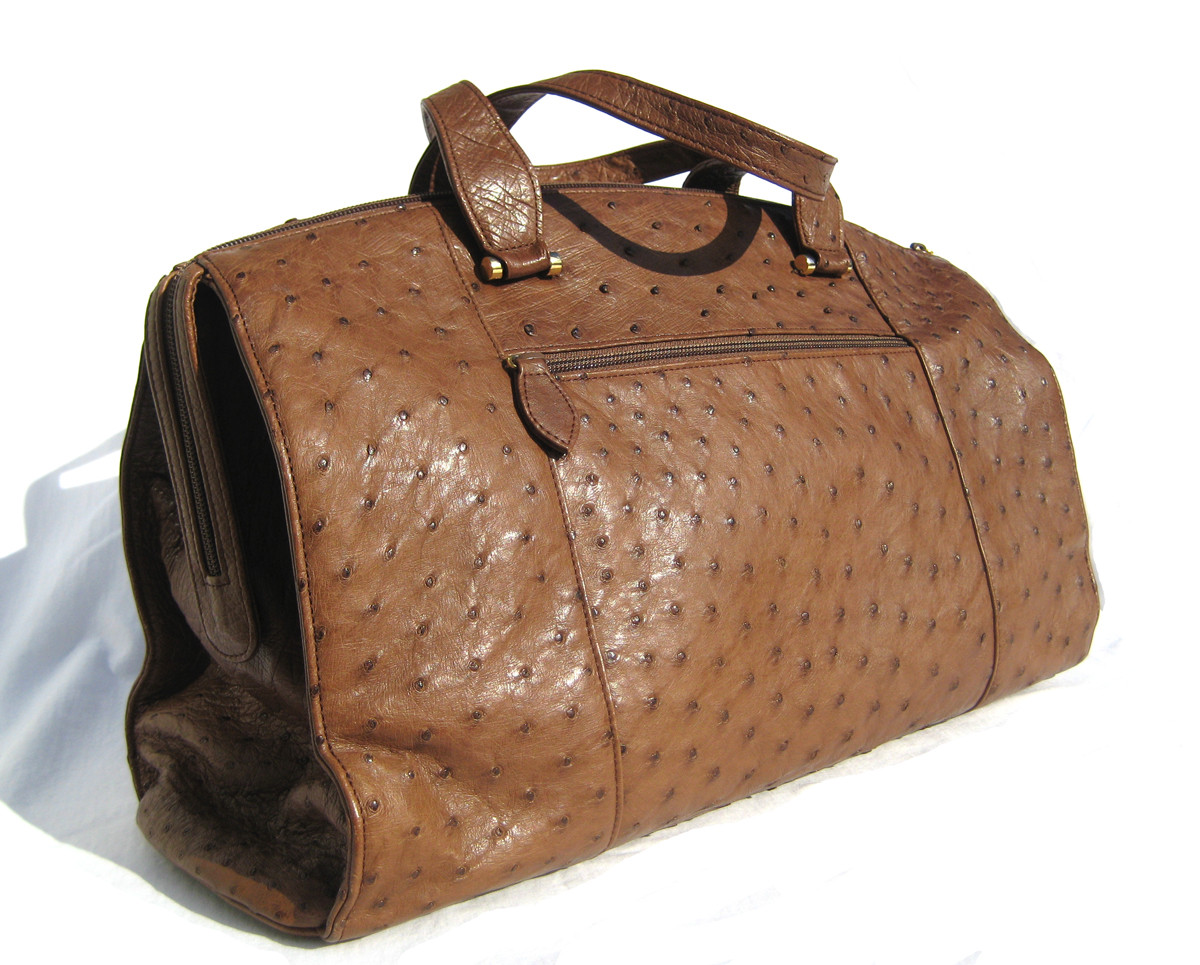 Vintage DISSONA Light Tan Ostrich Skin Satchel Bag Purse -  UK