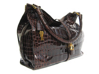XL Early 2000's Soft BROWN Glossy ALLIGATOR Belly Skin Shoulder Satchel - ITALY