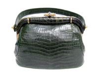 1940's-50's GREEN Crocodile Belly Skin Handbag - Gout de Paris!