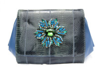 Custom Jeweled GREEN & BLUE 1980's Embellished COBRA Snake Skin CLUTCH Shoulder Bag