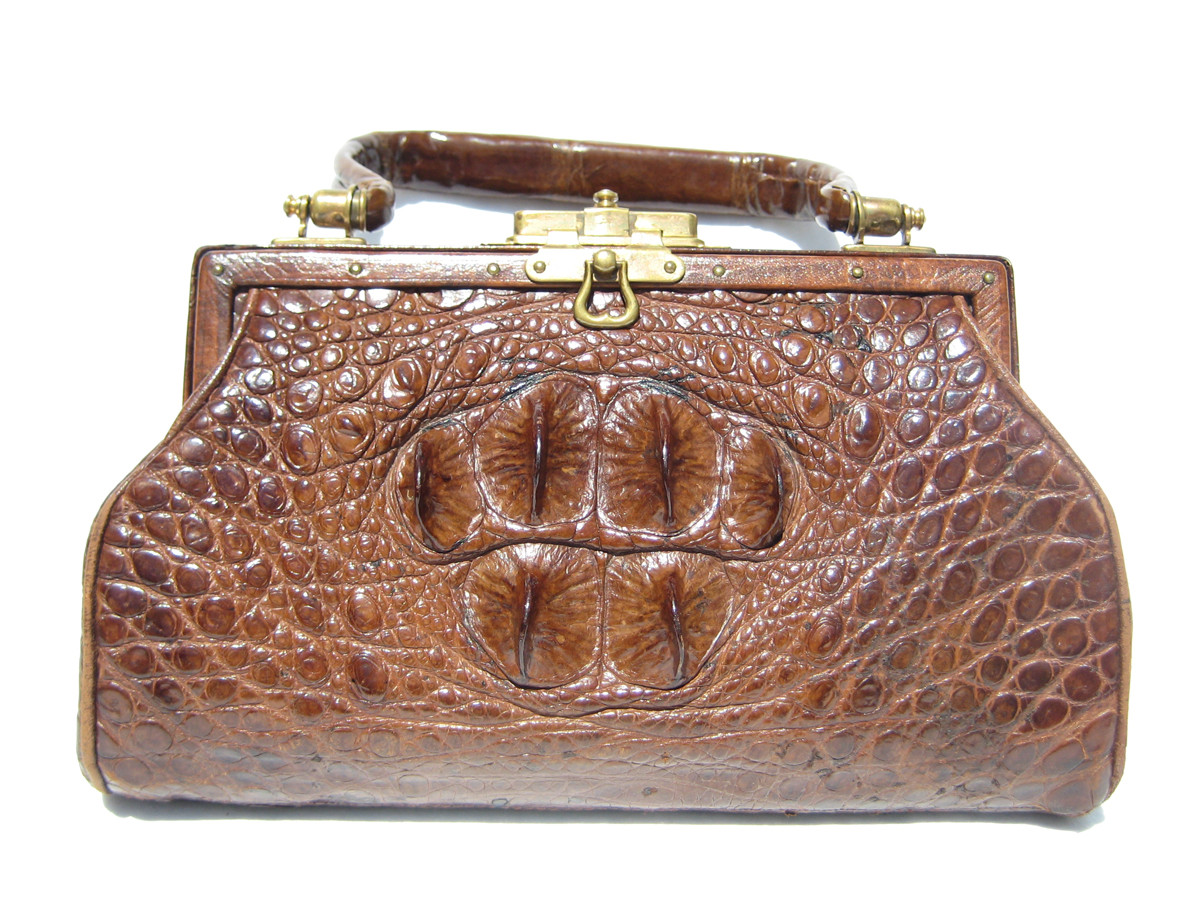 Stunning Antique 1920's-30's Brown Victorian CROCODILE Skin Handbag -  Vintage Skins