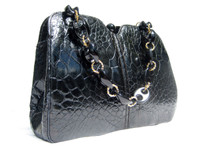 Beautiful Black 1970's Turtle Skin Handbag w/Chain Handle -  SACHA France