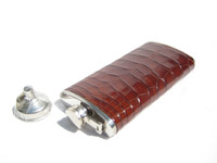 Tall Custom Warm Brown Alligator Belly Skin 6 Oz. Stainless Hip FLASK - NEW!