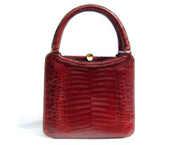 Beautiful 1950's-60's RED Crocodile Caiman Belly Skin Handbag - Argentina