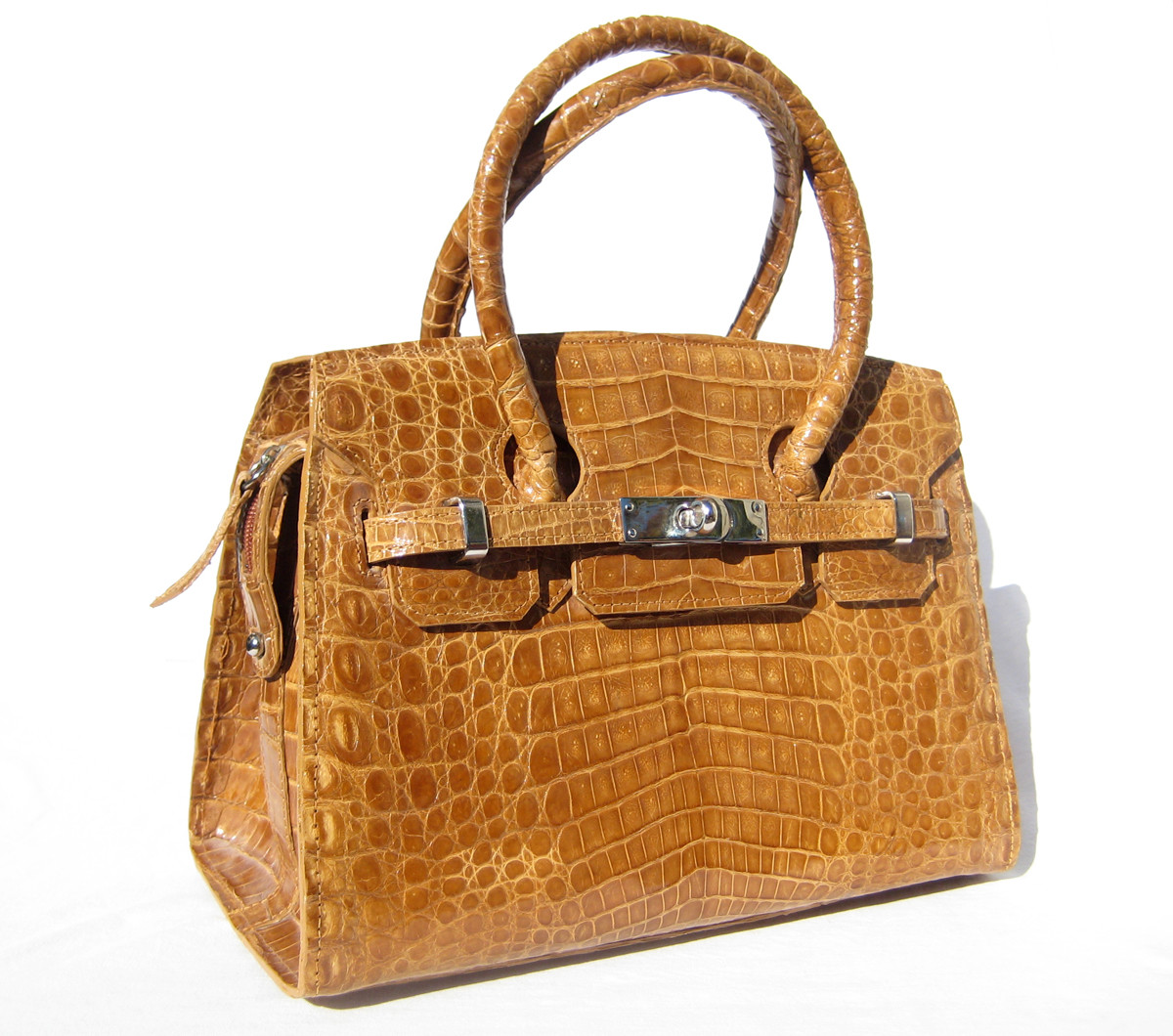 British TAN Crocodile Belly Skin BIRKIN Bag SATCHEL Bag - HERMES Style -  ITALY - Vintage Skins