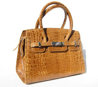 British TAN Crocodile Belly Skin BIRKIN Bag SATCHEL Bag - HERMES Style - ITALY