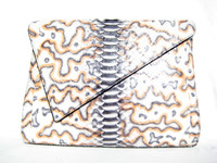 Stunning XXL Cream, Peach & Gray  Asymmetrical PYTHON Snake Skin Clutch Bag -BELLA GROTTO COUTURE