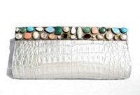 Jeweled METALLIC SILVER 2010's CROCODILE Skin Clutch Shoulder Bag  - BARFIELD & BAIRD
