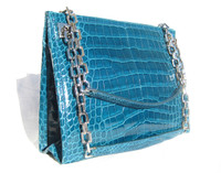  Stunning 2010's TEAL BLUE Alligator Belly Skin Shoulder Bag - BALLY - ITALY
