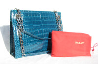  Stunning 2010's TEAL BLUE Alligator Belly Skin Shoulder Bag - BALLY - ITALY