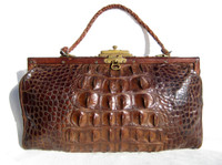 Lovely Brown Early 1900's Edwardian HORNBACK Alligator Handbag