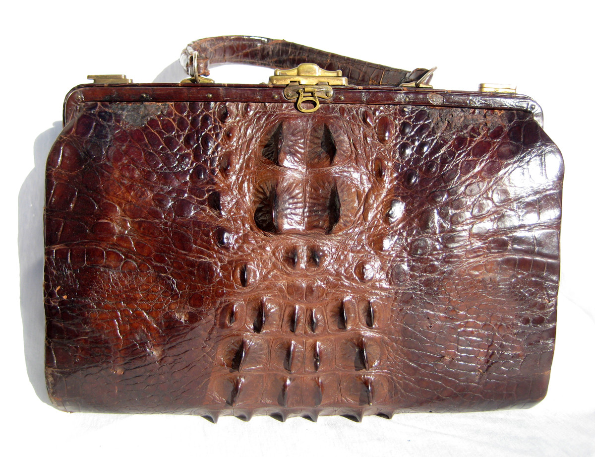 XL Early 1900's Edwardian HORNBACK Alligator Purse - RED Leather Lined! -  Vintage Skins