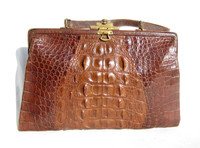 Hermès Vintage Green Crocodile Clutch Gold Hardware, 1962