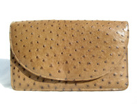 1970's-80's Light Tobacco Brown Ostrich Skin Clutch SHOULDER Bag - CORBEAU