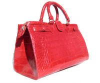 Large Early 2000's RED Crocodile Belly Skin Handbag  SATCHEL - 