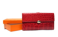Ladies 1990's-2000's XL RED Crocodile Skin Checkbook Wallet - SUAREZ!