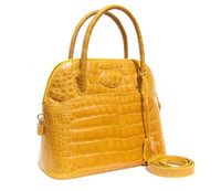 Bolide Style Mustard Yellow Early 2000's Alligator Belly Skin Handbag - HELENE