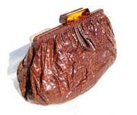 Chocolate BROWN 1940's-50's SNAKE Skin WRISTLET Bag - WEEKS