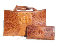 AMPLE 13 x 8 Early 2000's Cognac Brown Hornback CROCODILE Skin Shoulder Bag & Wallet!