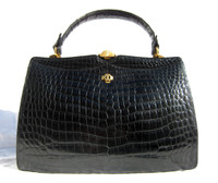 Rare Vintage JANE BRAK 1950's-60's Black CROCODILE POROSUS Handbag - HERMES Quality - Paris