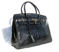 XL 13 x 10 BLACK Early 2000's Alligator Belly Skin KELLY Bag SATCHEL Bag - Hermes Style!