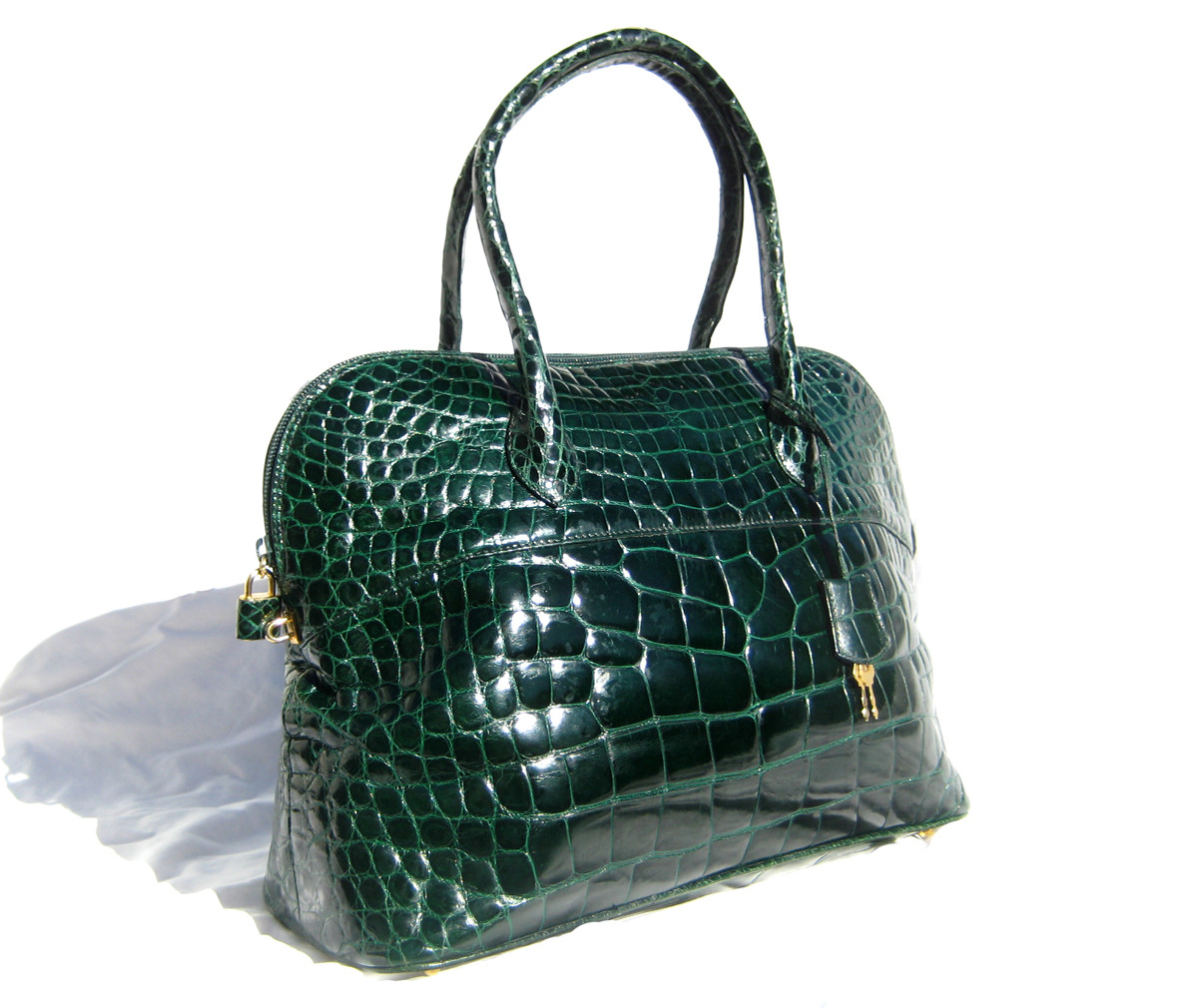 XL Dark Emerald GREEN Alligator Belly Skin Handbag - NEIMAN MARCUS