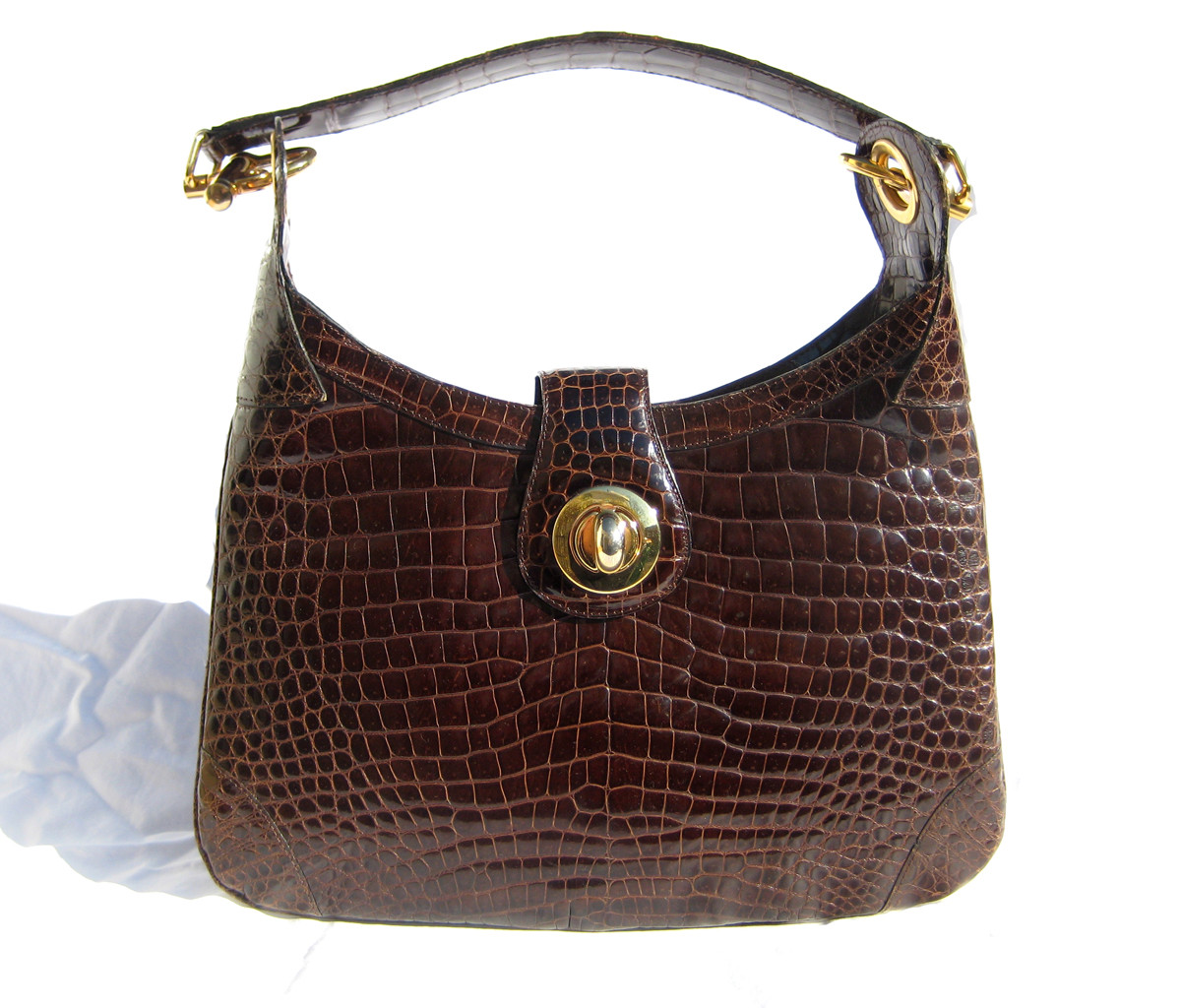 Beautiful and Rare Chocolate Brown 1950's-60's LOUISE FONTAINE Crocodile  Shoulder Bag - Vintage Skins