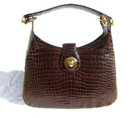Beautiful and Rare Chocolate Brown 1950's-60's LOUISE FONTAINE Crocodile Shoulder Bag 