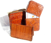 Lovely SET - Cognac Alligator Skin Playing Card Case, Wallet &  Stamp Holder