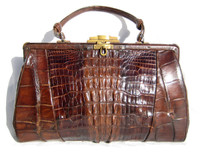 Early 1940's Dark Bown Antique Hornback Alligator TAIL Skin Handbag