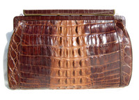 1950's Dark Bown Antique Hornback Alligator Skin Clutch Bag