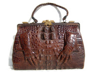 1930's Dark Brown Hornback Alligator Skin Handbag - Paws!