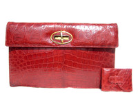 Candy Apple  RED 1950's ALLIGATOR Belly Skin Clutch Bag w/Wallet - ARGENTINA