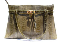  XXL 17 x 12 Moss GREEN Early 2000's Ostrich Leg Skin Handbag Brief - Lock & Key!