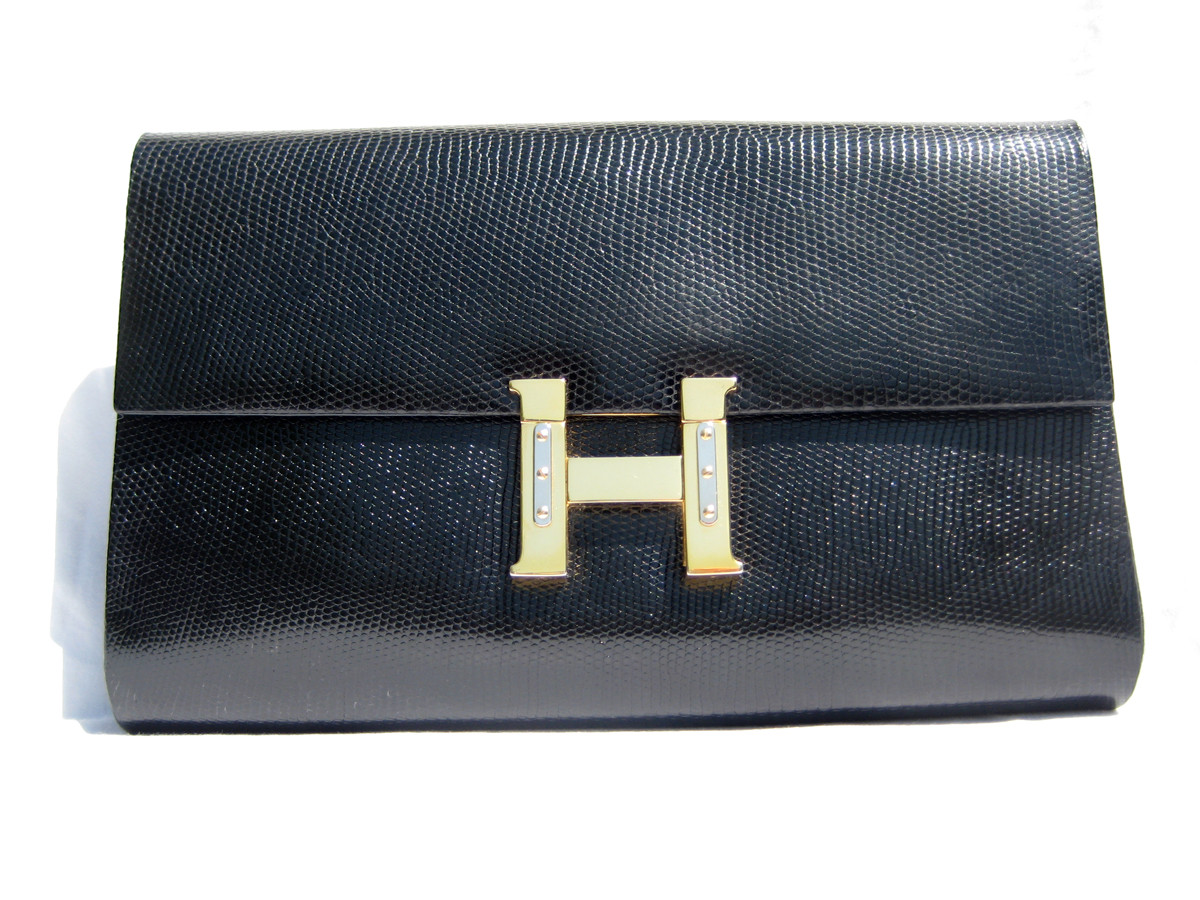 Hermes Vintage Black Lizard Shoulder Bag
