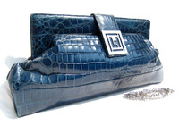 XXL 19" 2000's BLUE Alligator Belly Skin CLUTCH Shoulder Bag - LAMBERTSON TRUEX