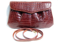 RED CROCODILE Porosus Belly Skin KELLY Bag SATCHEL Bag - HERMES Style -  ITALY - Vintage Skins