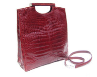Stunning TALL Early 2000's Burgundy RED ALLIGATOR Belly Skin Handbag Shoulder Bag - COLOMBO - ITALY
